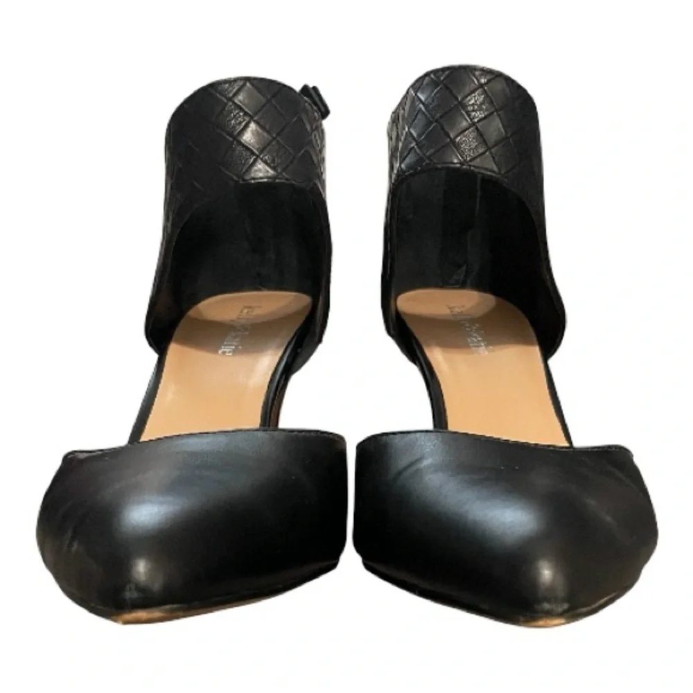 Black Pointed Toe Heels Size 10 Woven Ankle Strap Stiletto Pumps - Picture 4 of 8